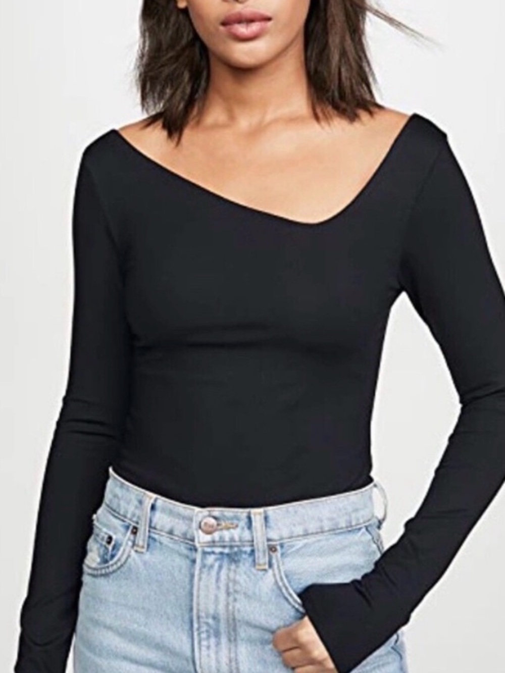 Free People Black Asymmetric Long-Sleeve Bodysuit Size S